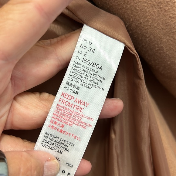 TopShop Camel Peacoat Trench Double Breasted Women Fall Winter Midi Pockets Sz 2 - Picture 10 of 13